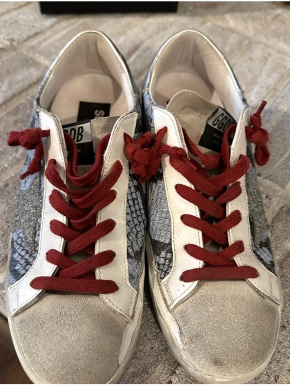 Golden Goose White and Red Low-Top Sneakers - Picture 1 of 7
